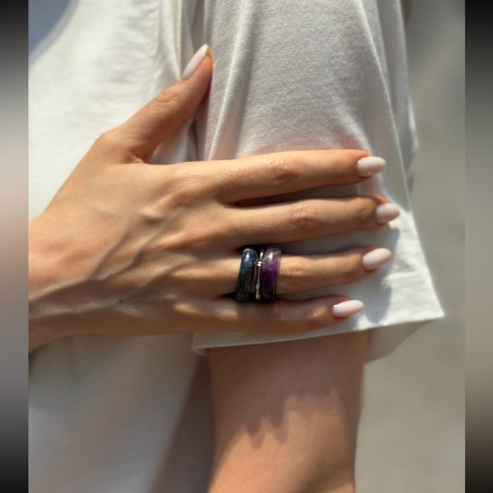 Stone Trilogy Stack Amethyst Ring Set Of 3 Bands, Size 11